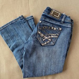 Grace in LA embellished and distressed denim capri pants